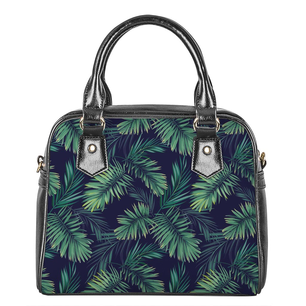 Dark Tropical Palm Leaf Pattern Print Shoulder Handbag