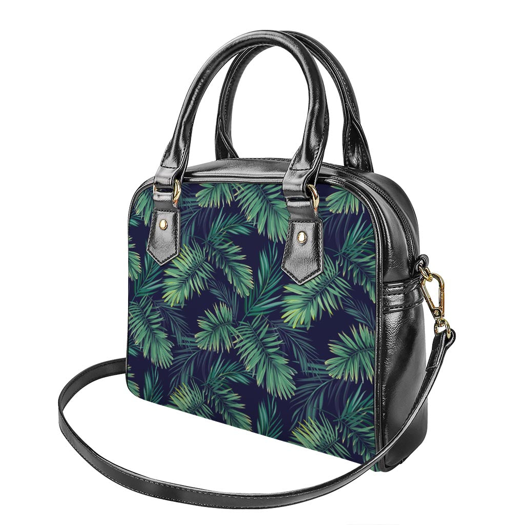 Dark Tropical Palm Leaf Pattern Print Shoulder Handbag