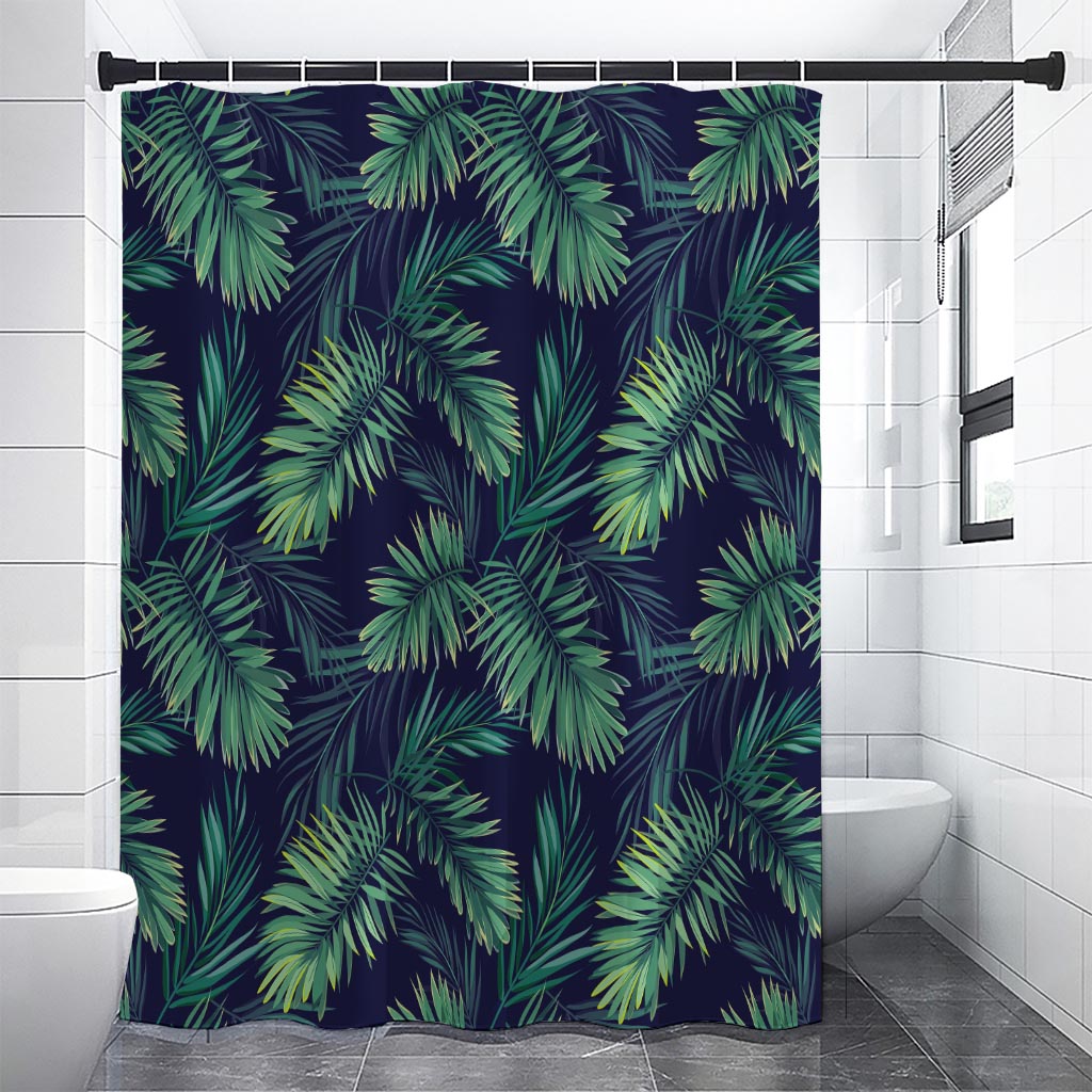 Dark Tropical Palm Leaf Pattern Print Shower Curtain