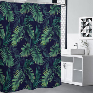 Dark Tropical Palm Leaf Pattern Print Shower Curtain