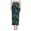 Dark Tropical Palm Leaf Pattern Print Side Slit Maxi Skirt