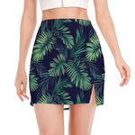 Dark Tropical Palm Leaf Pattern Print Side Slit Mini Skirt
