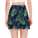 Dark Tropical Palm Leaf Pattern Print Side Slit Mini Skirt