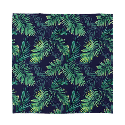 Dark Tropical Palm Leaf Pattern Print Silk Bandana