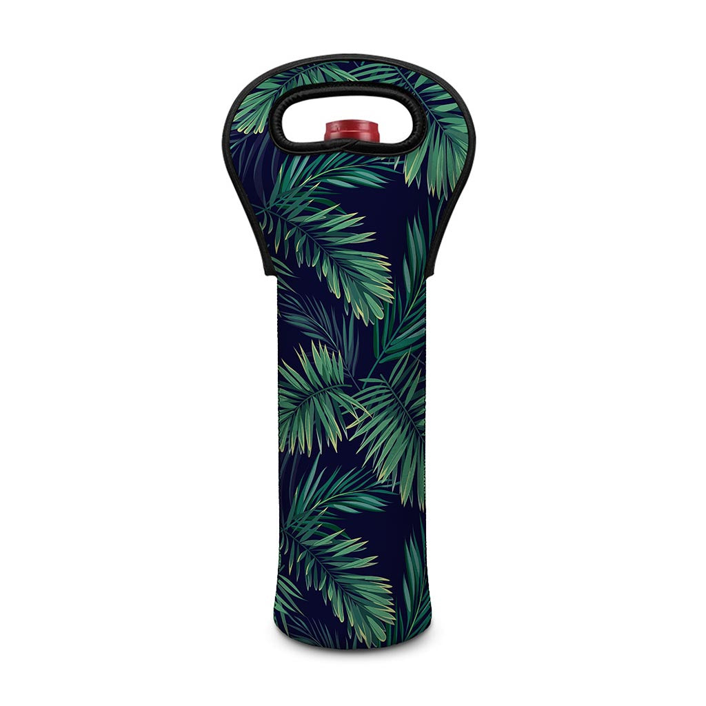 Dark Tropical Palm Leaf Pattern Print Single Neoprene Wine Tote