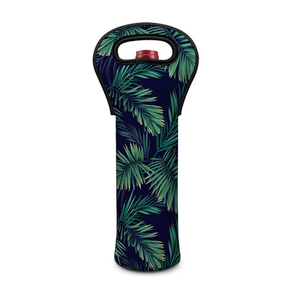 Dark Tropical Palm Leaf Pattern Print Single Neoprene Wine Tote