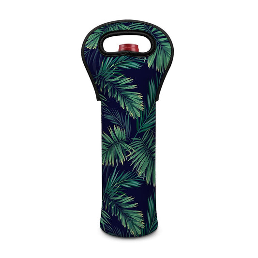 Dark Tropical Palm Leaf Pattern Print Single Neoprene Wine Tote
