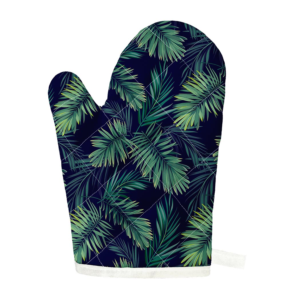 Dark Tropical Palm Leaf Pattern Print Single Oven Mitt