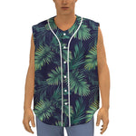 Dark Tropical Palm Leaf Pattern Print Sleeveless Baseball Jersey