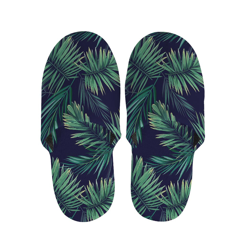 Dark Tropical Palm Leaf Pattern Print Slippers