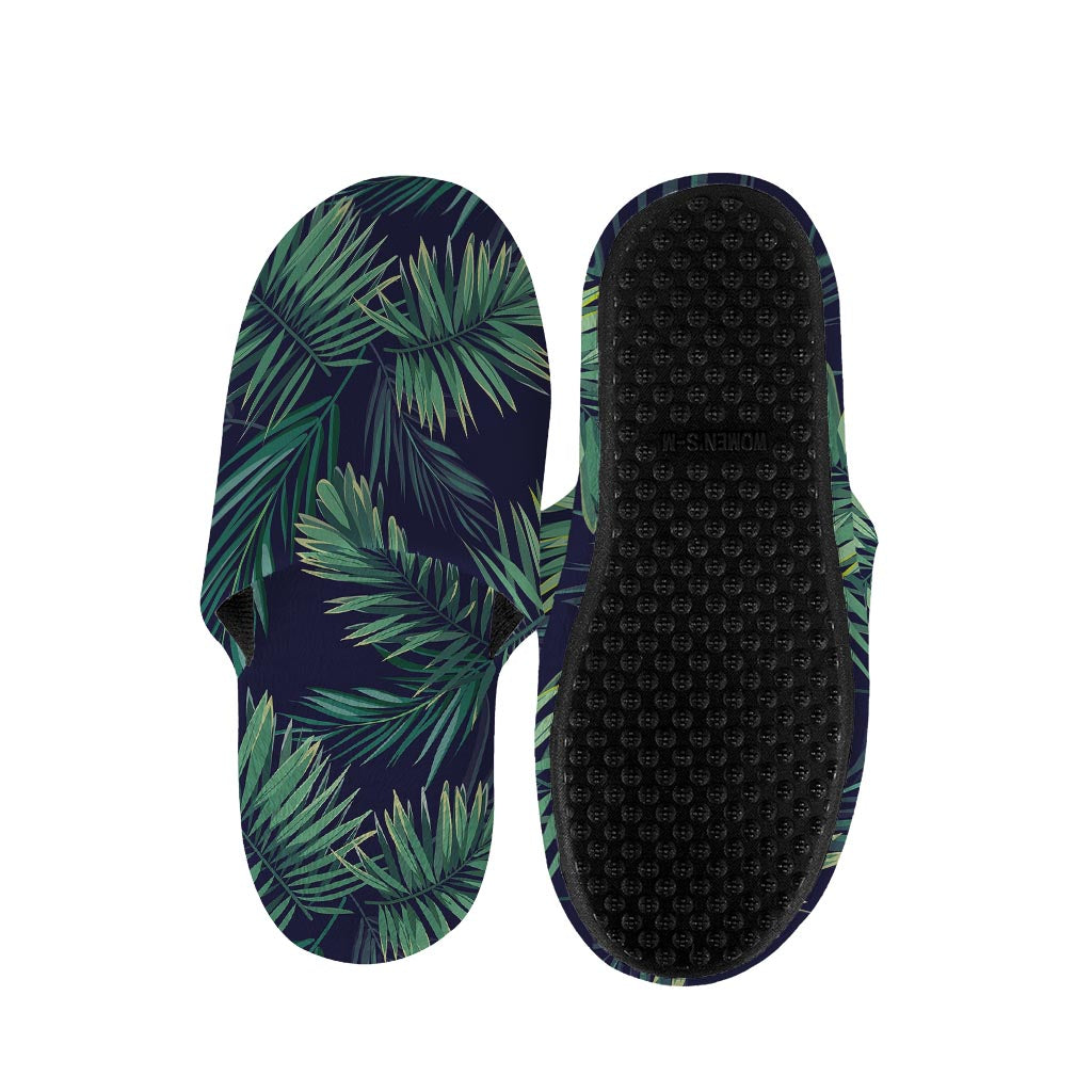 Dark Tropical Palm Leaf Pattern Print Slippers