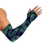 Dark Tropical Palm Leaf Pattern Print Sun Protection Arm Sleeves