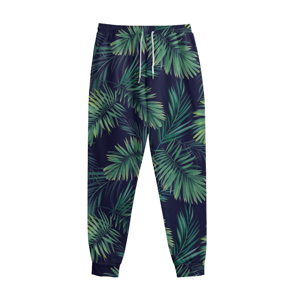 Dark Tropical Palm Leaf Pattern Print Sweatpants