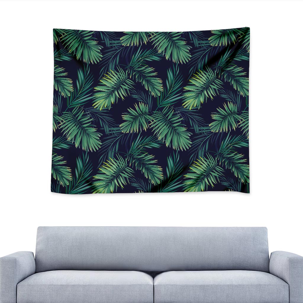 Dark Tropical Palm Leaf Pattern Print Tapestry