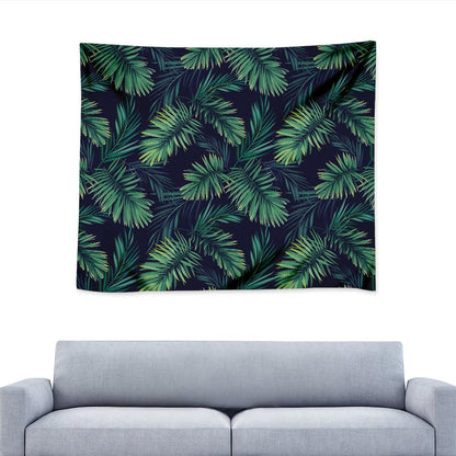 Dark Tropical Palm Leaf Pattern Print Tapestry