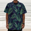 Dark Tropical Palm Leaf Pattern Print Textured Short Sleeve Shirt