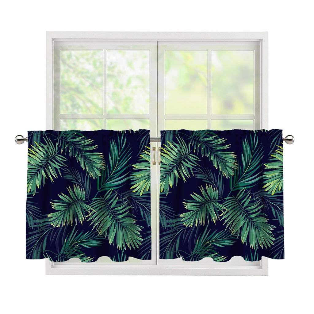 Dark Tropical Palm Leaf Pattern Print Tier Curtains