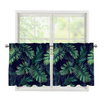 Dark Tropical Palm Leaf Pattern Print Tier Curtains