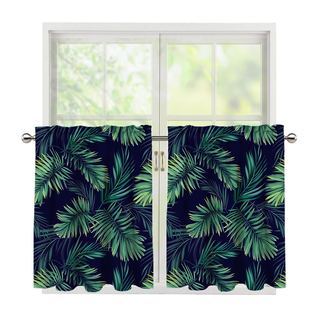 Dark Tropical Palm Leaf Pattern Print Tier Curtains