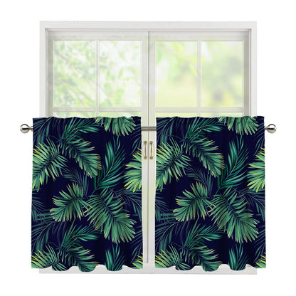Dark Tropical Palm Leaf Pattern Print Tier Curtains