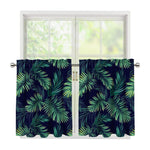 Dark Tropical Palm Leaf Pattern Print Tier Curtains