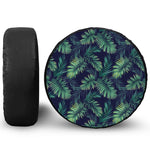 Dark Tropical Palm Leaf Pattern Print Tire Cover