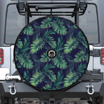 Dark Tropical Palm Leaf Pattern Print Tire Cover With Camera Hole