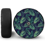 Dark Tropical Palm Leaf Pattern Print Tire Cover With Camera Hole