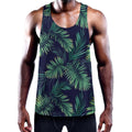 Dark Tropical Palm Leaf Pattern Print Men's Workout Tank Top