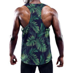 Dark Tropical Palm Leaf Pattern Print Training Tank Top