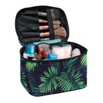 Dark Tropical Palm Leaf Pattern Print Travel Makeup Bag
