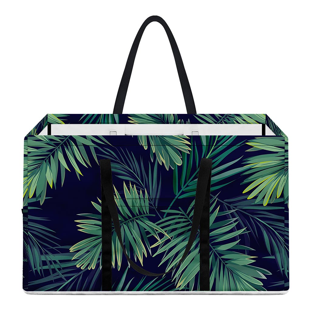 Dark Tropical Palm Leaf Pattern Print Utility Tote Bag