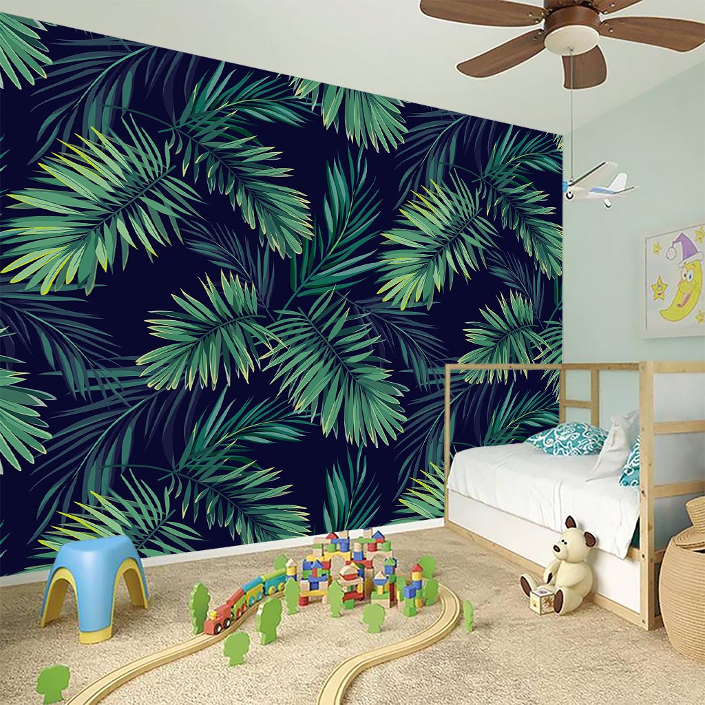 Dark Tropical Palm Leaf Pattern Print Wall Sticker