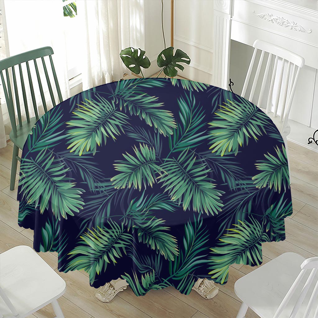 Dark Tropical Palm Leaf Pattern Print Waterproof Round Tablecloth