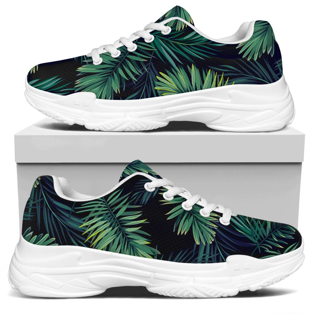 Dark Tropical Palm Leaf Pattern Print White Chunky Shoes