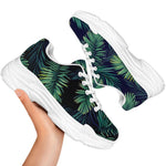 Dark Tropical Palm Leaf Pattern Print White Chunky Shoes