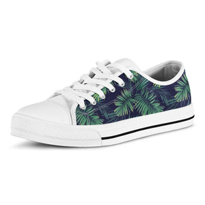 Dark Tropical Palm Leaf Pattern Print White Low Top Sneakers