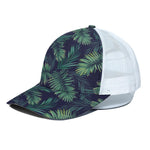 Dark Tropical Palm Leaf Pattern Print White Mesh Trucker Cap