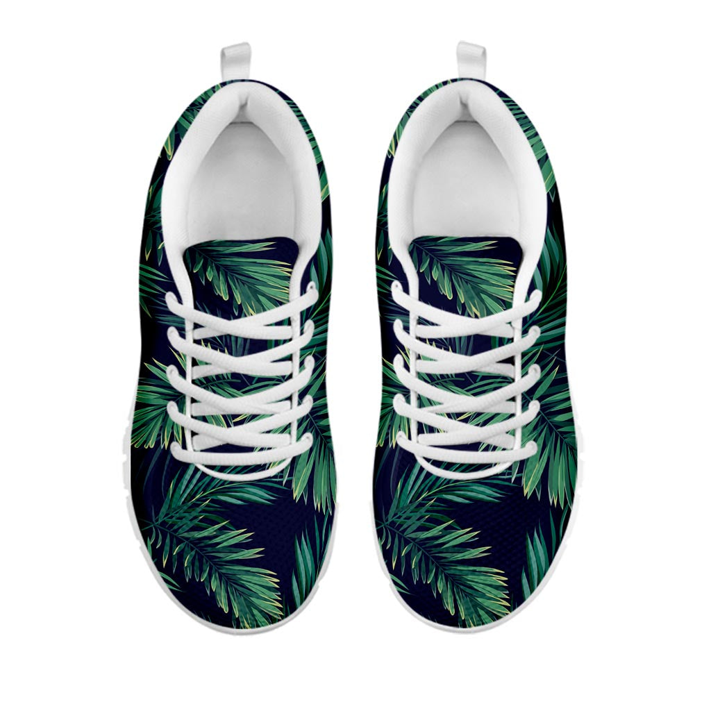 Dark Tropical Palm Leaf Pattern Print White Running Shoes