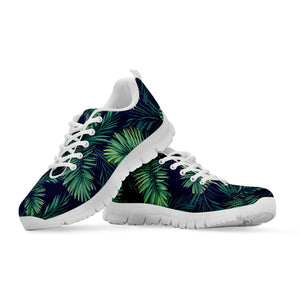Dark Tropical Palm Leaf Pattern Print White Running Shoes