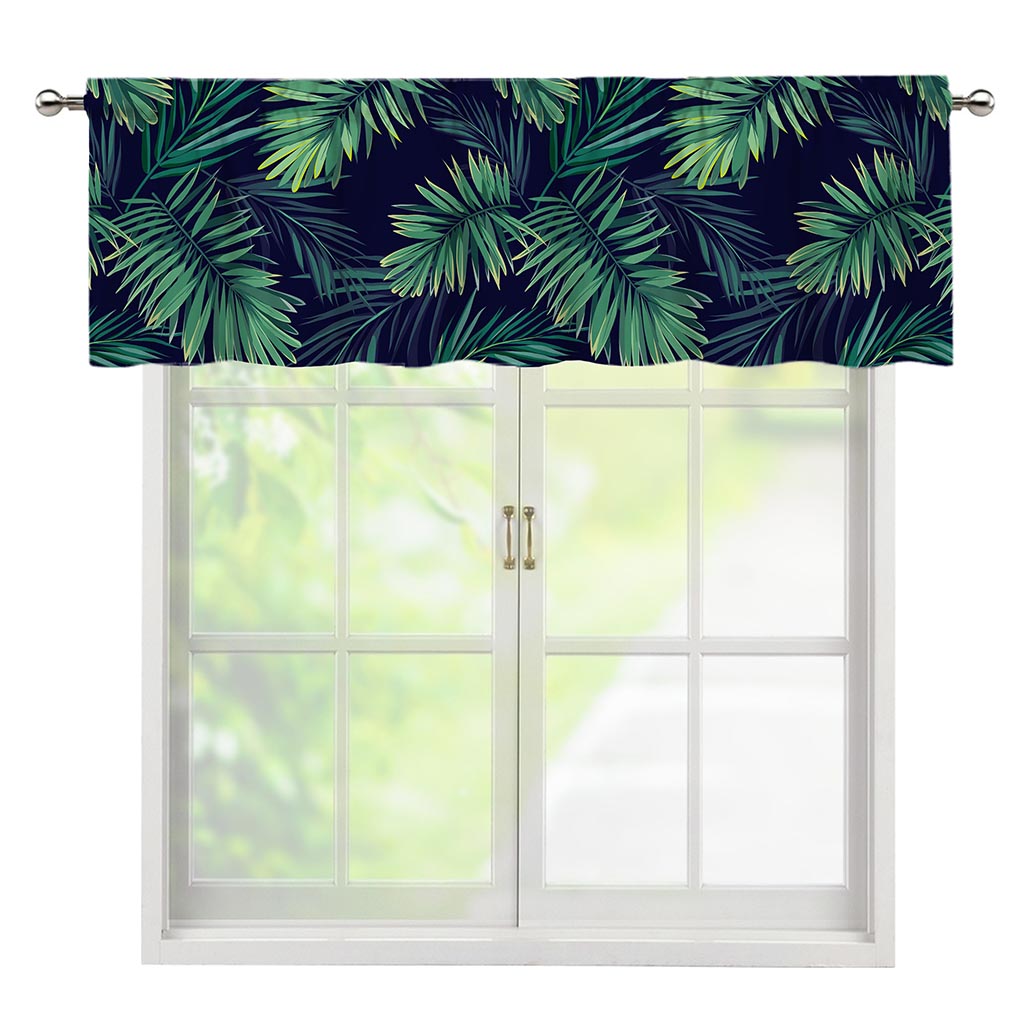 Dark Tropical Palm Leaf Pattern Print Window Valance