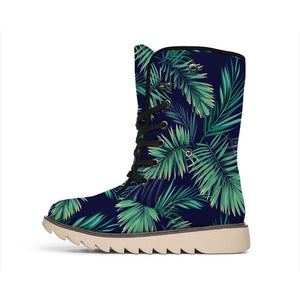 Dark Tropical Palm Leaf Pattern Print Winter Boots