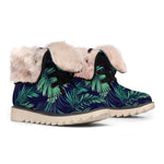 Dark Tropical Palm Leaf Pattern Print Winter Boots