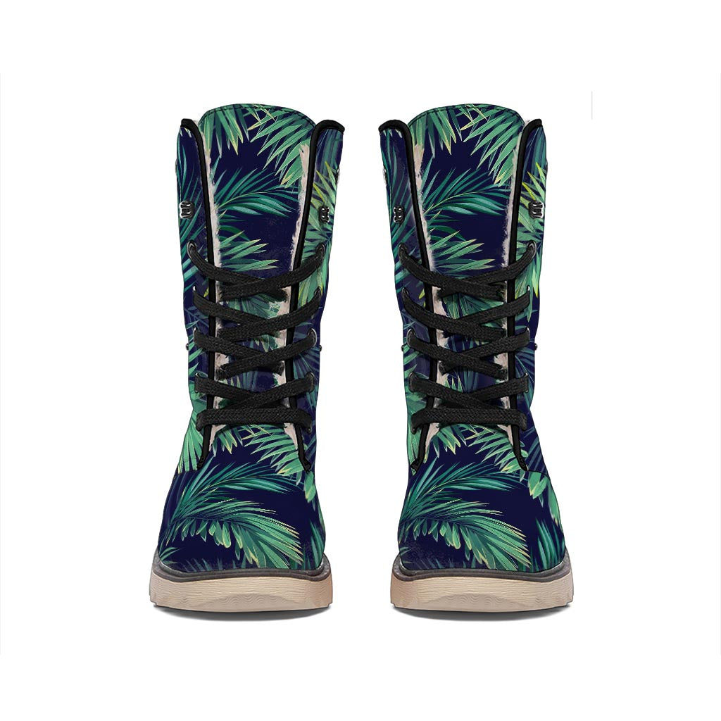 Dark Tropical Palm Leaf Pattern Print Winter Boots