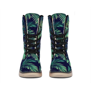 Dark Tropical Palm Leaf Pattern Print Winter Boots