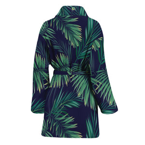 Dark Tropical Palm Leaf Pattern Print Women's Bathrobe