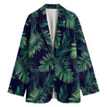 Dark Tropical Palm Leaf Pattern Print Women's Blazer