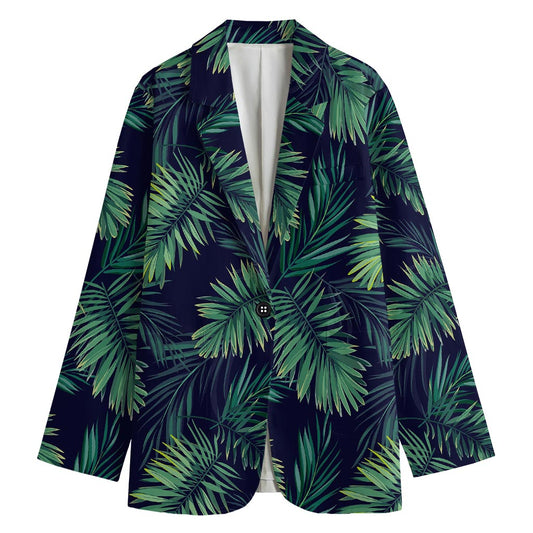 Dark Tropical Palm Leaf Pattern Print Women's Blazer
