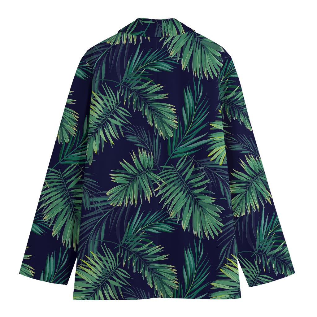 Dark Tropical Palm Leaf Pattern Print Women's Blazer