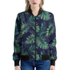 Dark Tropical Palm Leaf Pattern Print Women's Bomber Jacket